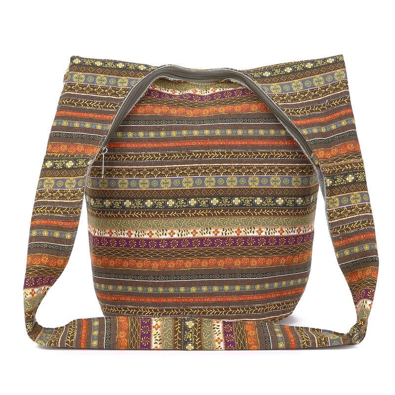 Coton Pose Women Shoulder Handbags Fashion canvas Hippie Crossbody Bags Bohemian Animal Prints Hobo Bags (Green-Orange) - Image 2